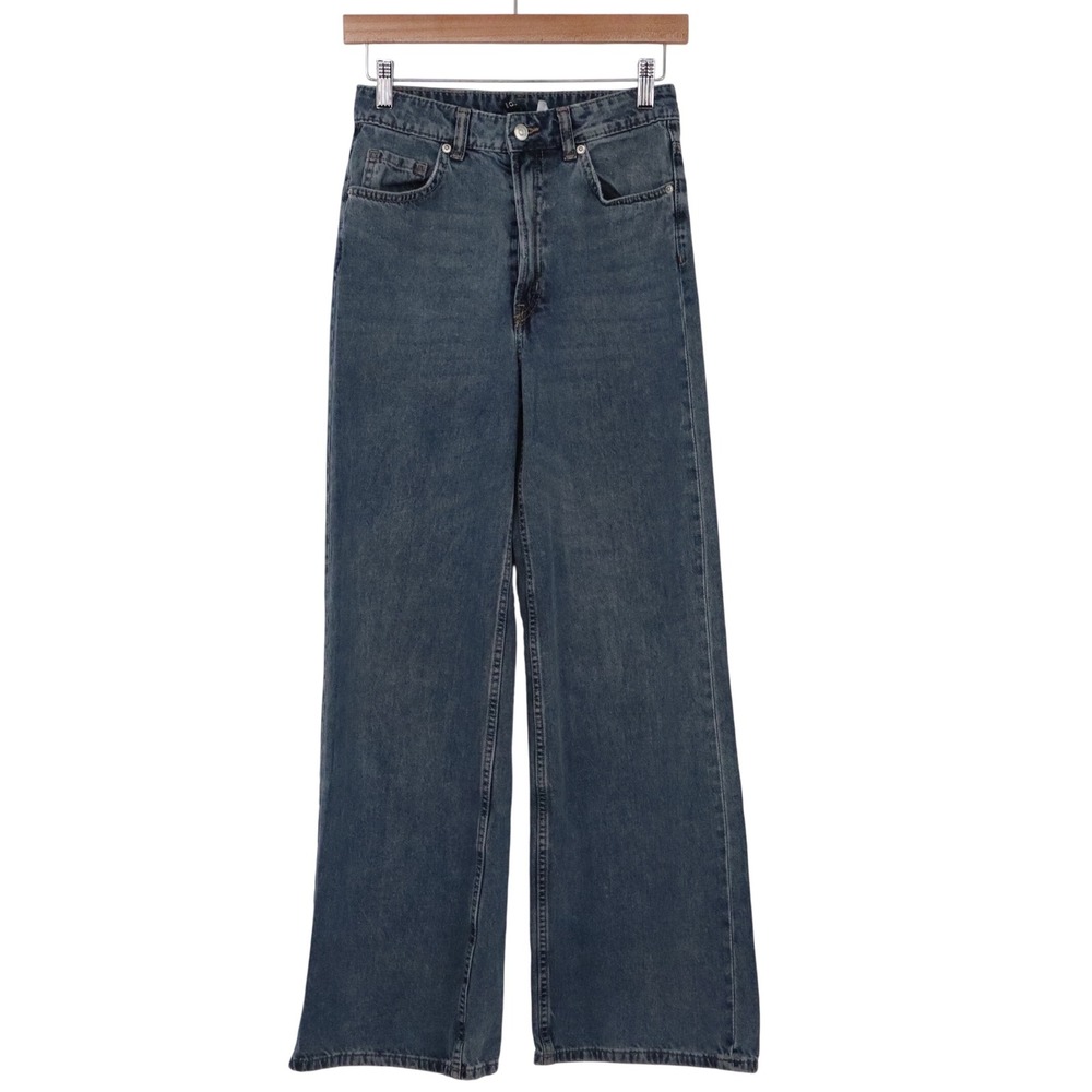 H&M Divided Jeans Womens 4 Wide Leg Medium Wash Blue High Rise Denim Excellent